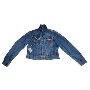 Vintage Lee Jacket Womens Denim Blue Floral Embroidery Grandmacore Retro Coat